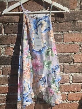 LARA G. Silk Blend Floral Top - Blue, Pink, Peach